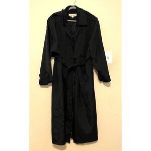 VTG 1990s Otello Pelle Black Belted Trench Coat Duster Jacket Womens Large